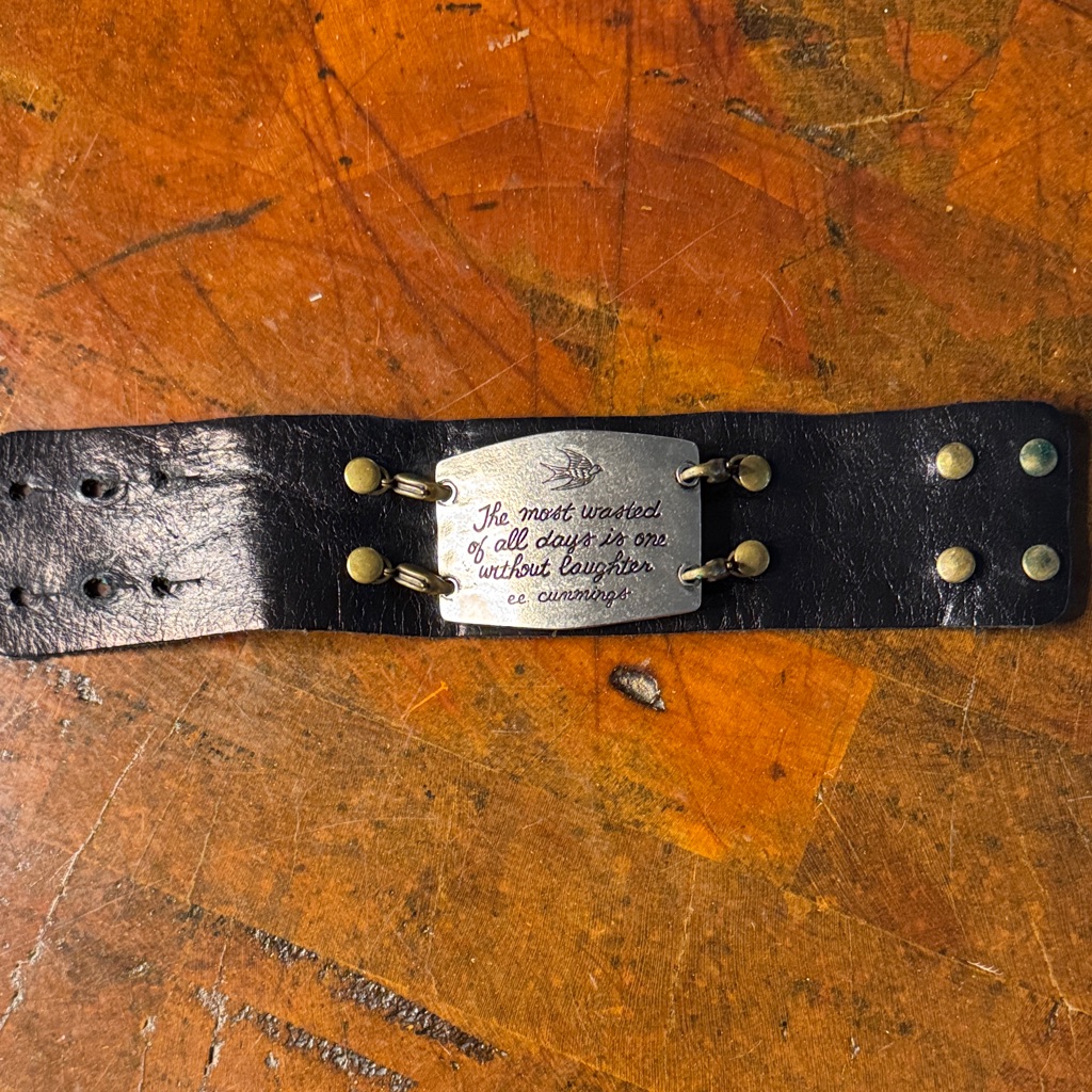 Vintage Black Leather Bracelet With Engraved Plate
